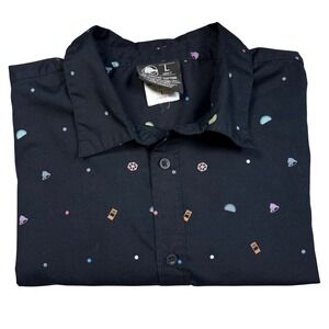 Taco Bell Print Black Long Sleeve Button Down Shirt All Over Uniform Foodie